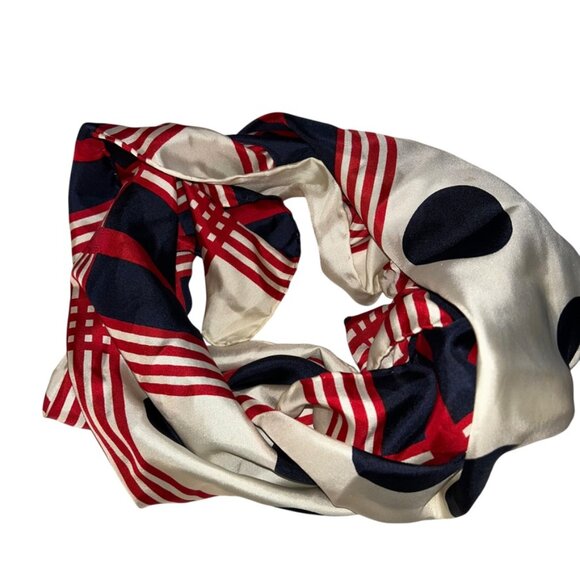 vintage RED WHITE AND BLUE large poka dot print silk hand rolled sewn scarf - Picture 2 of 5